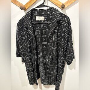 Abercrombie & Fitch black and white patterned short-sleeve linen-blend button-up